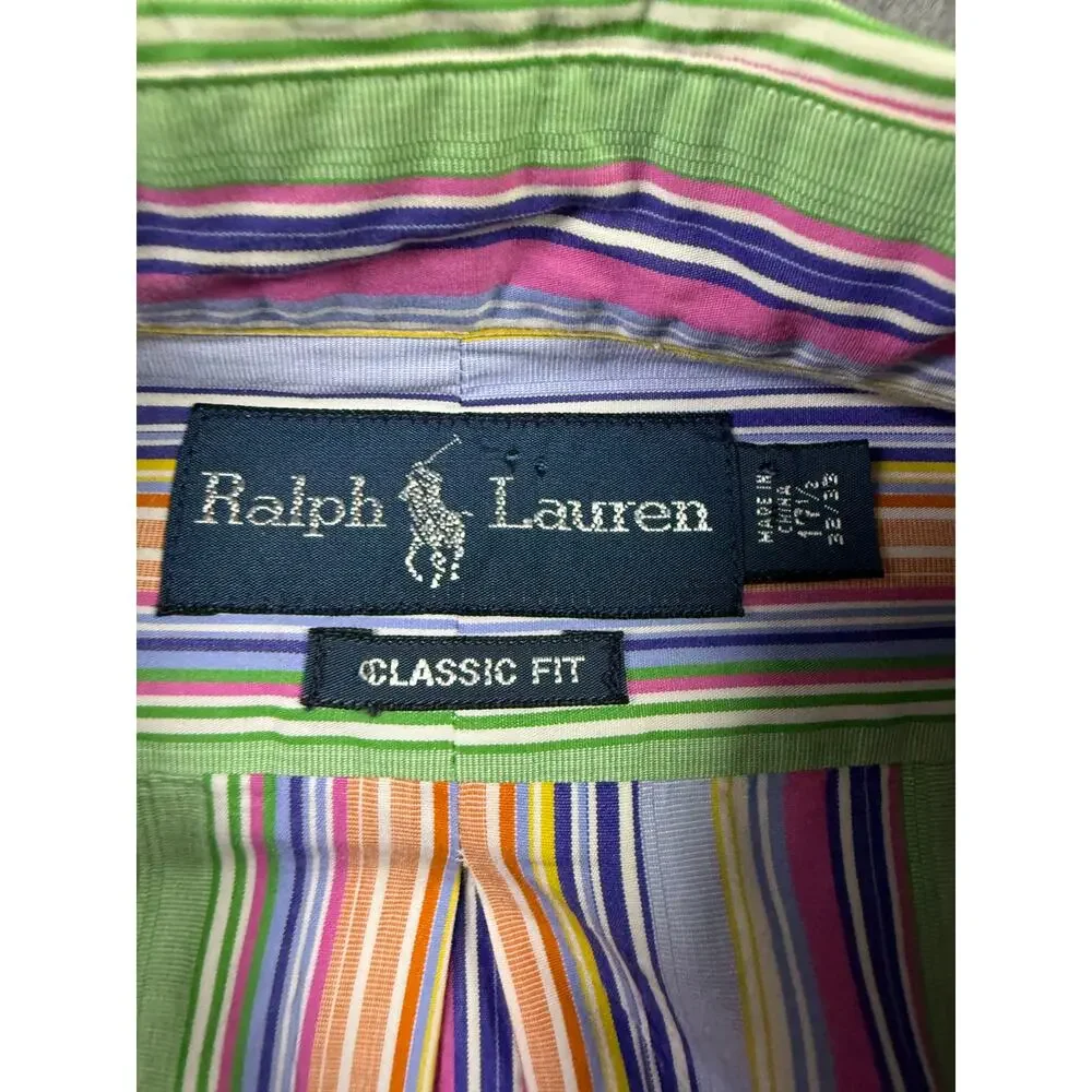 Ralph Lauren Classic Fit Long Sleeve Button Down Shirt Striped XL 17 1/2 (32-33)